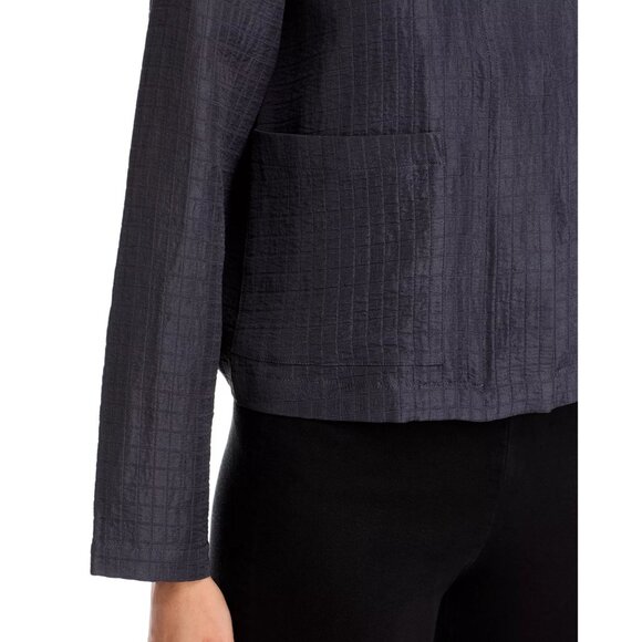 378$ EILEEN FISHER Stand Collar Silk & Linen-Blend Jacket Women's Size XL Gray - Picture 5 of 5